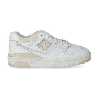 New Balance Sneakers, female, White, Size: 7 1/2 US Cream Leather Sneaker with Iconic Logo