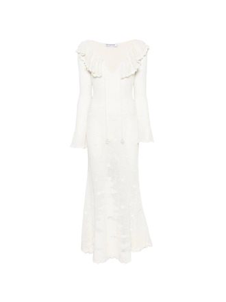 Self Portrait White Floral Crochet Midi Dress