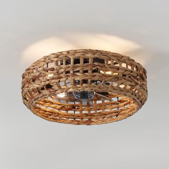 Jonathan Y Designs Archer 4-Light Coastal LED Ceiling Fan, Metal/Seagrass, App/Remote, Lantern Design