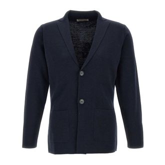 FILIPPO DE LAURENTIIS Cardigans, male, Blue, Size: 3XL Merino Wool Knit Blazer