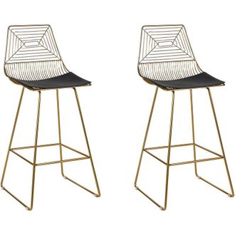 Beliani Beliani - Conjunto De 2 Sillas De Metal Dorado Negro Asiento Piel Sint&eacute;tica Bisbee