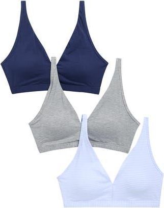 Lands End Soft Essential 3-Pack Everyday Cotton Bralettes in Sky Stripe/H. Grey/Navy at Nordstrom Rack, Size X-Large