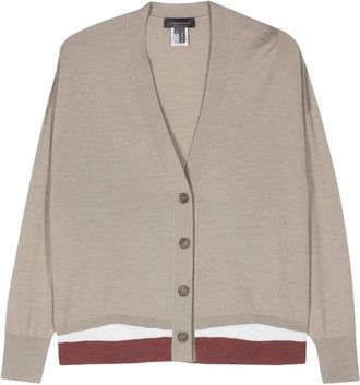 Lorena Antoniazzi Cardigans, female, Beige, Size: M Silk blend V-neck cardigan