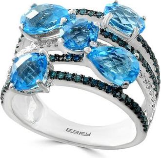 Effy 14K White Gold Layered Blue Topaz & Blue Diamond Ring in 14K Gold at Nordstrom, Size 7