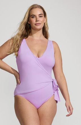 Lands End Chlorine Resistant Side Tie Wrap High Leg One Piece Swimsuit in Wild Lilac at Nordstrom, Size 24W