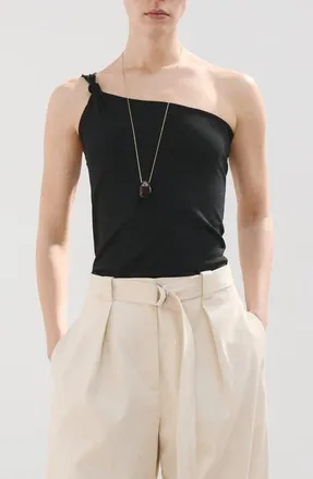 Mango Knotted One Shoulder Tank in Black at Nordstrom, Size X-Large