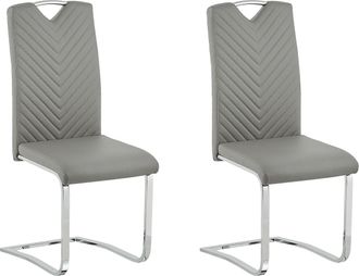 Beliani Beliani - Juego De 2 Sillas De Comedor Asiento Tapizado En Piel Sint&eacute;tica Gris Claro Sala De Conferencias En Voladizo Con Respaldo Alto Moderno Pickne