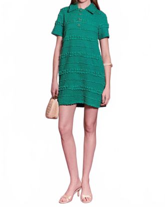 English Factory Stretched Embroidered Textured Mini Dress In Kelly Green