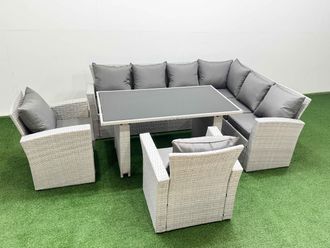 Fimous Outdoor Garden Furniture Set 8 Seater Wicker Rattan Light Grey