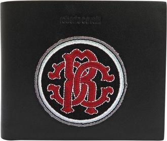 Roberto Cavalli Mens RC Monogram Patch Bifold Leather Wallet - Black