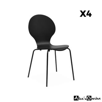 Sweeek Sillas apilables retro, madera y contrachapado, set de 4, negro