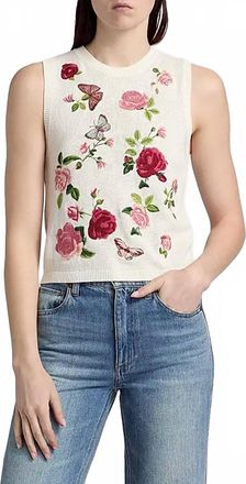 Alice & Olivia Reva Shell Garden Gossip Top In Off White