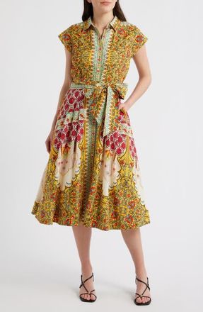 Elie Tahari Fran Baroque Print Tie Waist Shirtdress at Nordstrom, Size 14