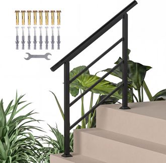 OUTSUNNY Barandilla De Escalera, 95 Cm, Pasamanos Para Escalera Con Kit De Instalaci&oacute;n, &Aacute;ngulo Ajustable Para 1-3 Escalones Para Porches Madera Negro