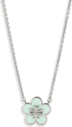 Tory Burch Forget Me Not Enamel Pendant Necklace in Tory Silver /Light Green at Nordstrom
