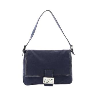 Fendi Pre-owned Mamma Baguette Canvas Leather Shoulder Bag - Dames - Pre-owned - Blauw - Maat: ONE Size Leer