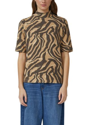 s.Oliver T-Shirt S.OLIVER, Damen, Gr. 34, braun beige, Web, Obermaterial: 82% Viskose, 15% Polyester, 3% Elasthan, bedruckt, regular fit normal, ohne Ausschnit