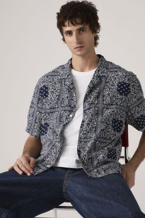 Levi's Camisa Camp cl&aacute;sica de manga corta - Hombre - L - Azul / Valentin Bandana Print Dress Blues
