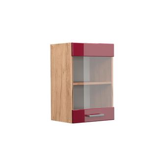 Vicco Armario De Cocina Con Vidrio R-line, Rojo Burdeos Alto Brillo, 40 Cm