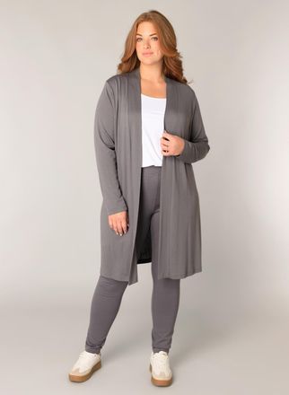 Base Level Curvy Longstrickjacke BASE LEVEL CURVY Ayla long, Damen, Gr. 44, grau (dunkelgrau), Strick, Obermaterial: 94% Viskose, 6% Elasthan, figurumspielend knieumsp