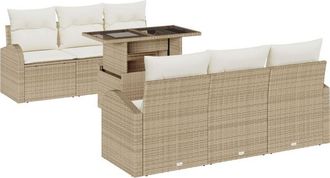 vidaXL Garden Sofa Set with Cushion 7 pcs Beige Poly rattan Vidaxl