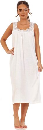 JD Williams Ladies Plain Nightdress 100% Cotton V Neck lace Strap Long Nightwear M to 3XL Cream
