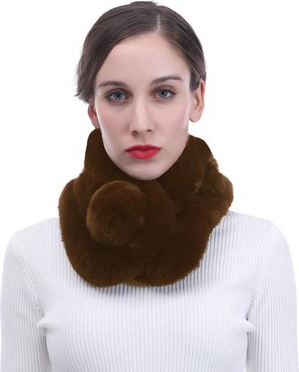 Lina & Lily Unisex Faux Fur Winter Collar Neck Scarf with Pom Pom Soft Fluffy (Brown)