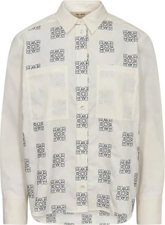 Mos Mosh Geo Print Shirt met Zakken - Dames - Overhemden - Beige - S - Katoen - Overhemden
