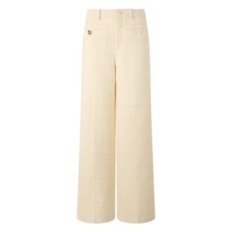 Gucci Tweed Cotton Check Trousers - female - Gucci - Wide Trousers - Beige - M - Trousers