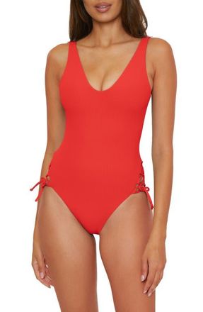 BECCA by Rebecca Virtue Modern Edge High Cut One-Piece Swimsuit in Fire at Nordstrom, Size Small