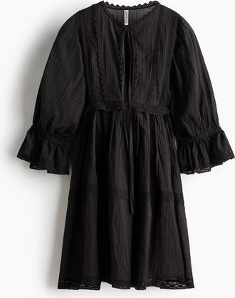 H&M Baumwollkleid mit Spitze - Anthrazit