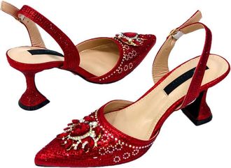 Generic Womens Stiletto High Heel Shoes and Gold Chain Handbag Set Sparkly Rhinestone Big Crystal Decoration