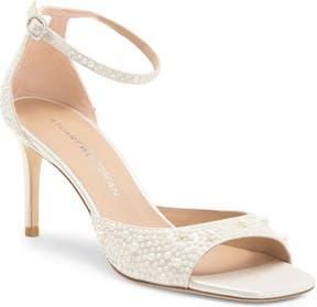 Stuart Weitzman Bliss Imitation Pearl Ankle Strap Sandal in Cream/natural at Nordstrom Rack, Size 4.5