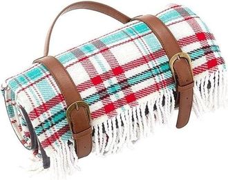 OEM Manta De Picnic De 150x200 Cm Con Flecos Y Estampado De Rayas, Suave Y C&oacute;moda, Color Verde-rojo Vintage