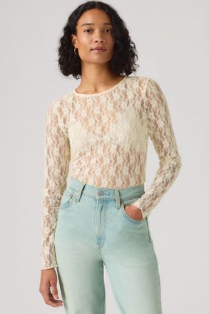 Levi's Top Seraphina Lace a manica lunga - Donna - XS - Bianco / Egret Nylon