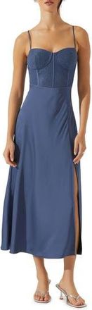ASTR the Label Lace Bustier Sleeveless Midi Dress in Blue at Nordstrom Rack, Size X-Small