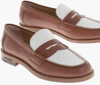 Dsquared2 Two-Tone Hammered Leather Penny Loafers size 39