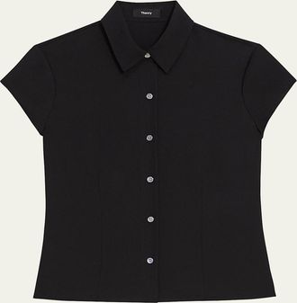 Theory Cap-Sleeve Modern Silk Georgette Blouse