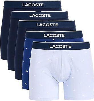 Lacoste 5-Pack Boxer Briefs Mens Underwear Blue/Navy Blue : XS (EUR 3), Cotton/Elastane
