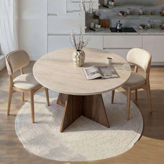 Dmora Mesa Fija Racale, 4 Plazas, Forma Redonda, Color Tapa Beige, 120x120x75h Cm Beige M&aacute;rmol