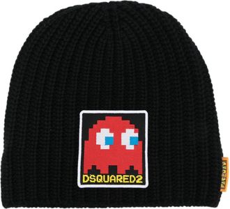 Dsquared2 logo-patch knit beanie - men - Wool/Viscose/Polyamide/Cashmere - One Size - Black