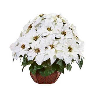 Nearly Natural Poinsettia Artificial Arrangement in Decorative Planter in White at Nordstrom