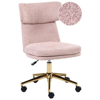 Beliani Silla De Oficina De Boucl&eacute; Sin Brazos Giratoria Con Ajuste De Altura Rosa Pastel Granby