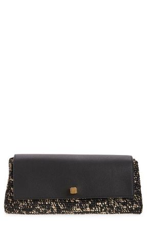 Khaite Audrey Raffia & Leather Clutch in 294 Black /White at Nordstrom