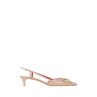 Valentino Garavani Vlogo Signature Calfskin Slingback Pump 40mm - female - Valentino Garavani - Pumps - Beige - 5 1/2 UK - Shoes