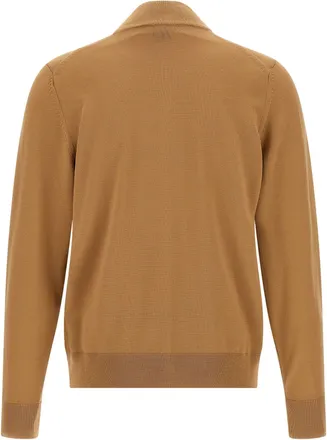 HUGO BOSS Virgin Wool Shaved Knit Cardigan - camel