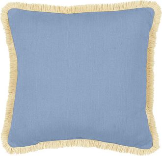 Ballard Designs Canvas Sunbrella Fringed Outdoor Pillow - Cornflower, White, 20 x 20 - Ballard Designs