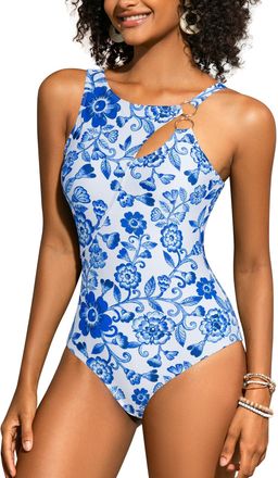 SHEKINI Women Swimsuit One Piece Swimming Costume Asymmetrical Neck Single Adjustable Strap Swimwear Bathing Suits Beach Vacation