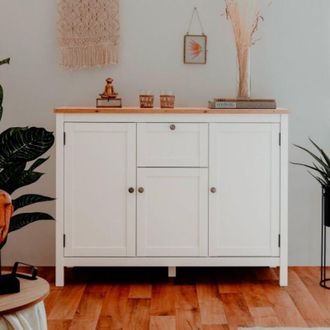 Finori Credenza a 3 ante 1 cassetto L120 cm bianca et effetto legno