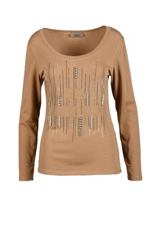 Gil Santucci Beige Metallic Stretch Cotton T-Shirt